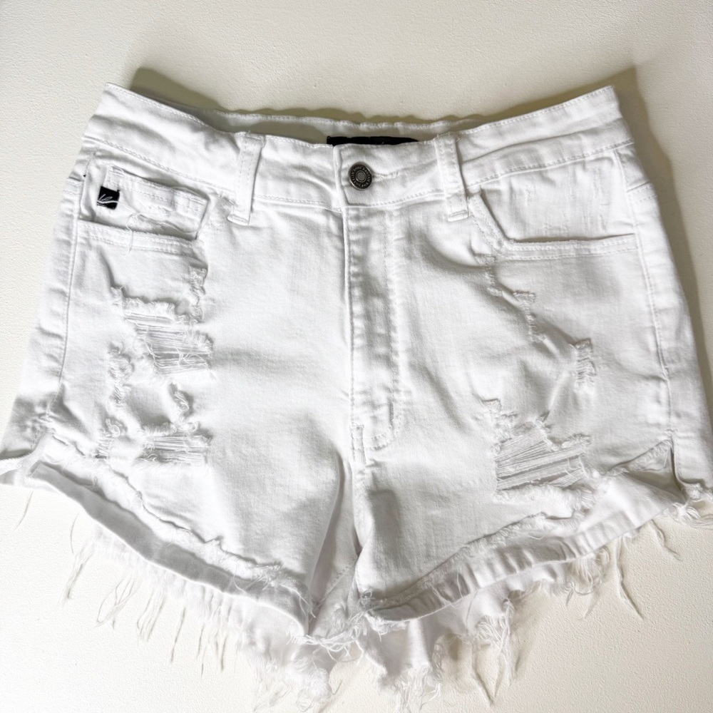 KANCAN White Distressed High Rise Denim Shorts Women’s Size 9 / 28 - Picture 4 of 7